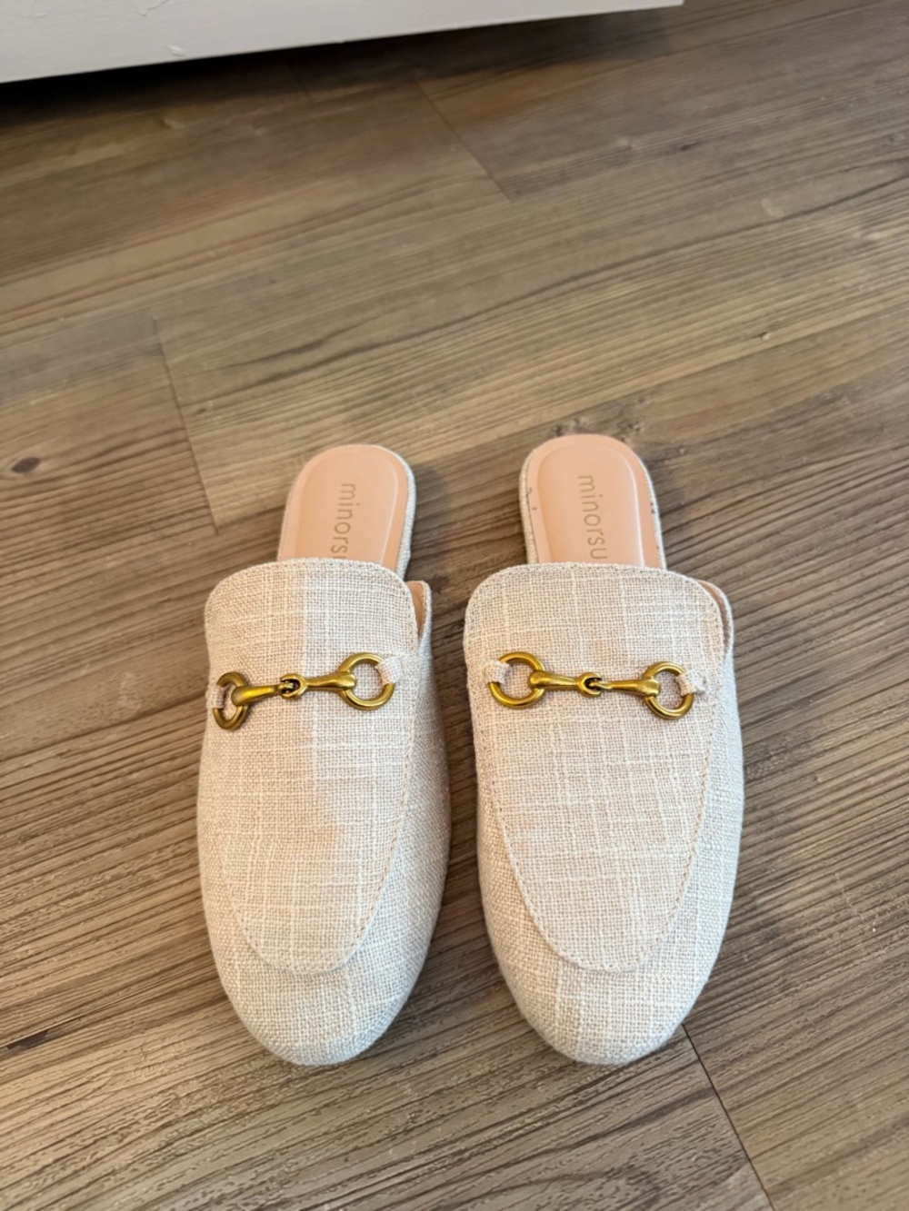 Cream Textile Horsebit Slide Loafers size 7.5
